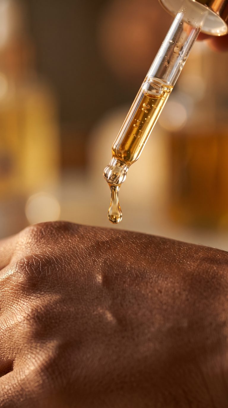 Serum drop on skin close-up
