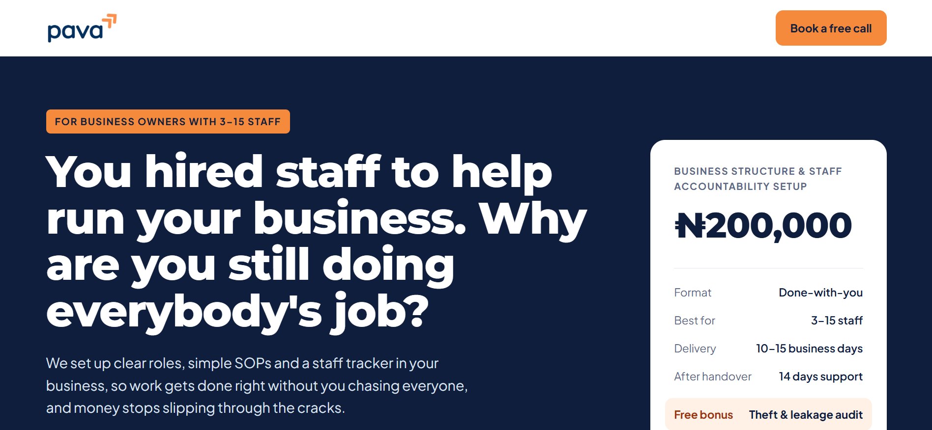PAVA DSA landing page built by Leverage AI Studio
